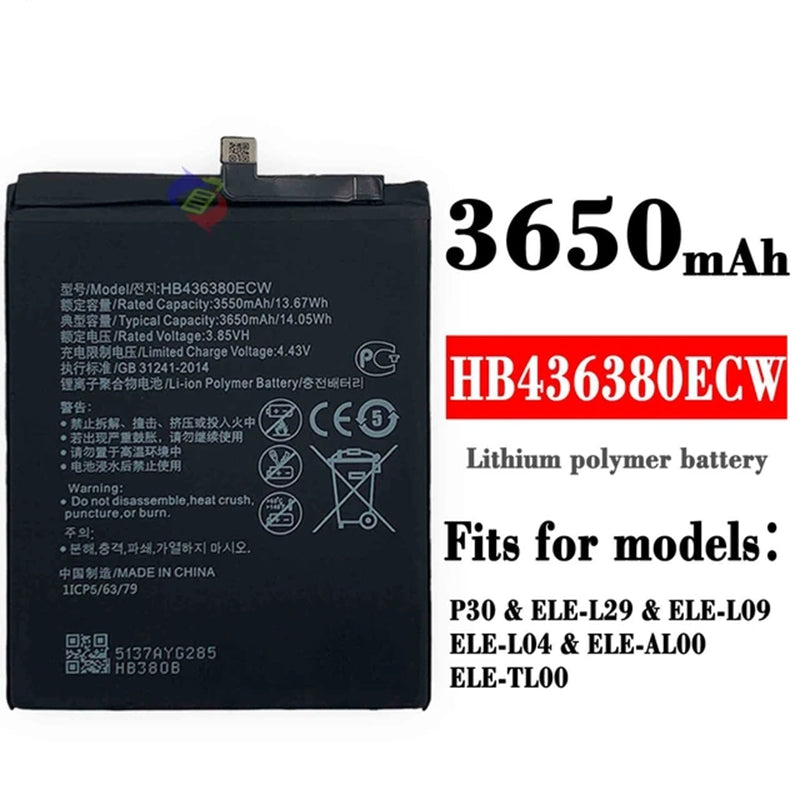 Batterie de remplacement pour Huawei P30, HB436380ECW Batterie de remplacement pour Huawei P30, HB436380ECW